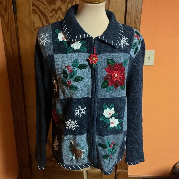Vintage 90s Tiara International Zip down Christmas Cardigan - Picture 12 of 13